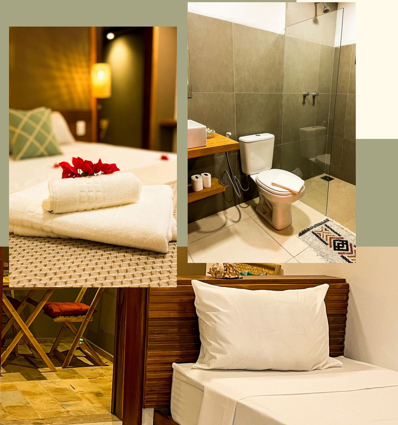 Quarto completo com cama queen e solteiro